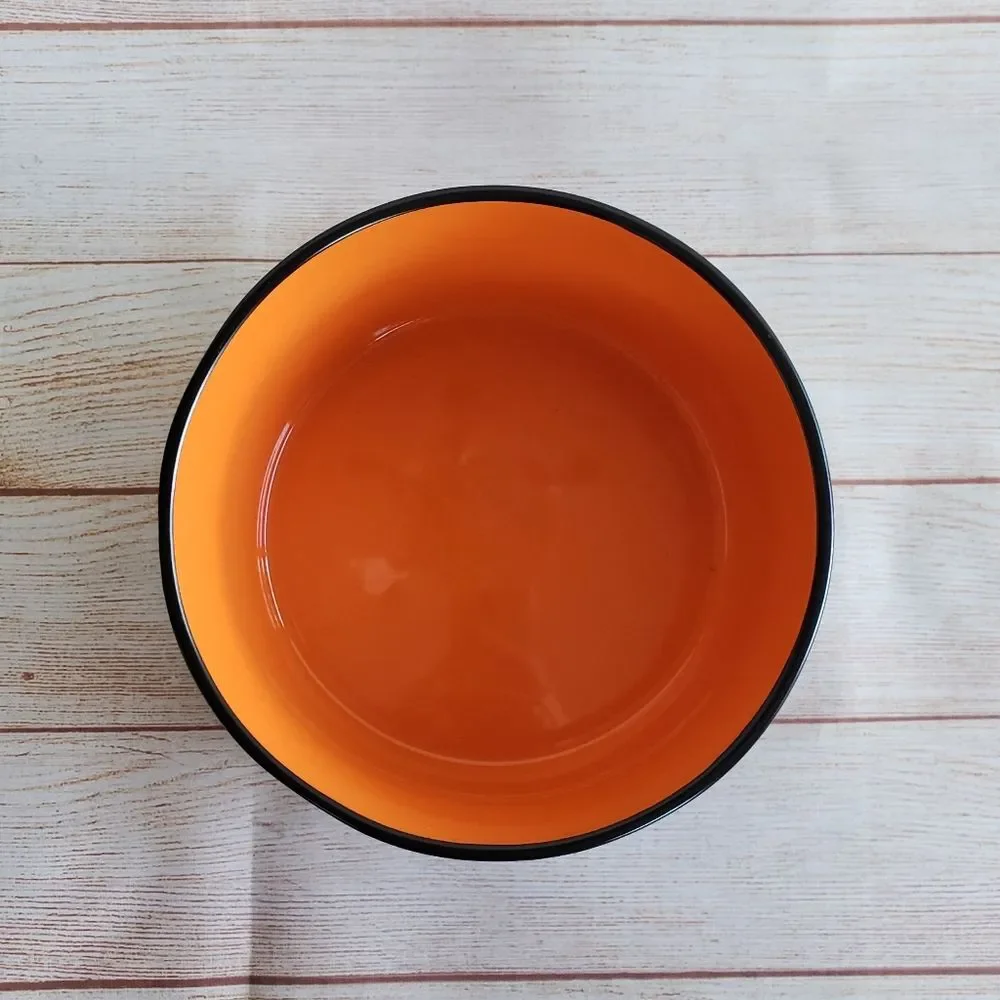 Rae Dunn Black and Orange Large Dog Bowl - Beware of Me!